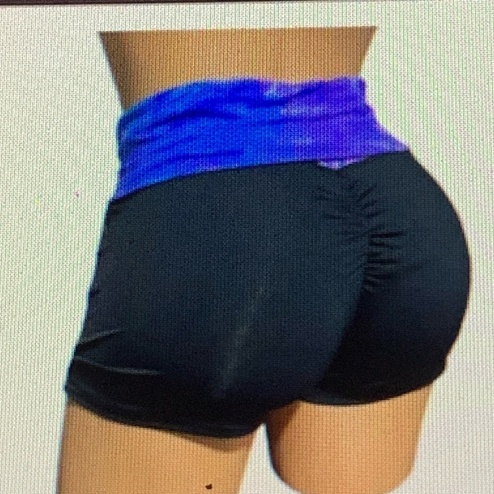 bebe Black and Purple/Blue tie dye yoga foldover Shorts